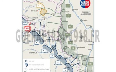 Front ouest – Zones de concentration des armées et premières offensives du mois d’août 1914